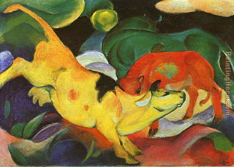 Cows Yellow Red Green painting - Franz Marc Cows Yellow Red Green art painting